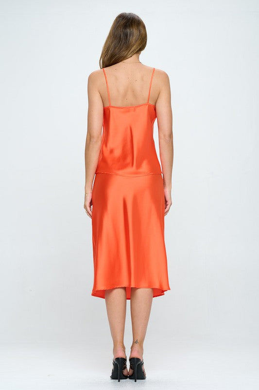 Silky Satin Tank Top - Orange