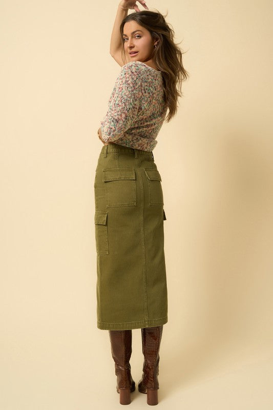 Olive Cargo Midi Skirt