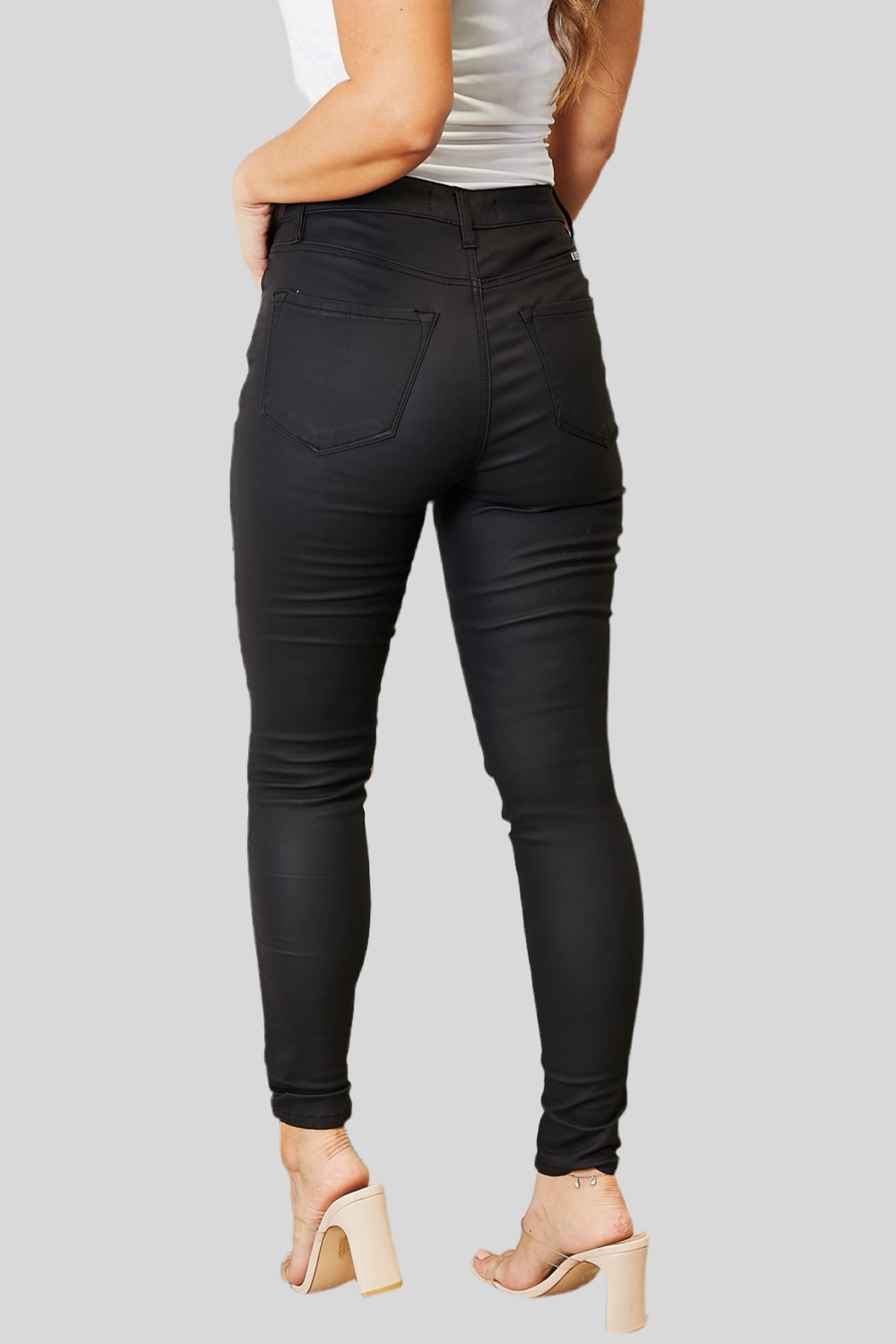 Kancan Full Size High Rise Black Coated Ankle Skinny Jeans