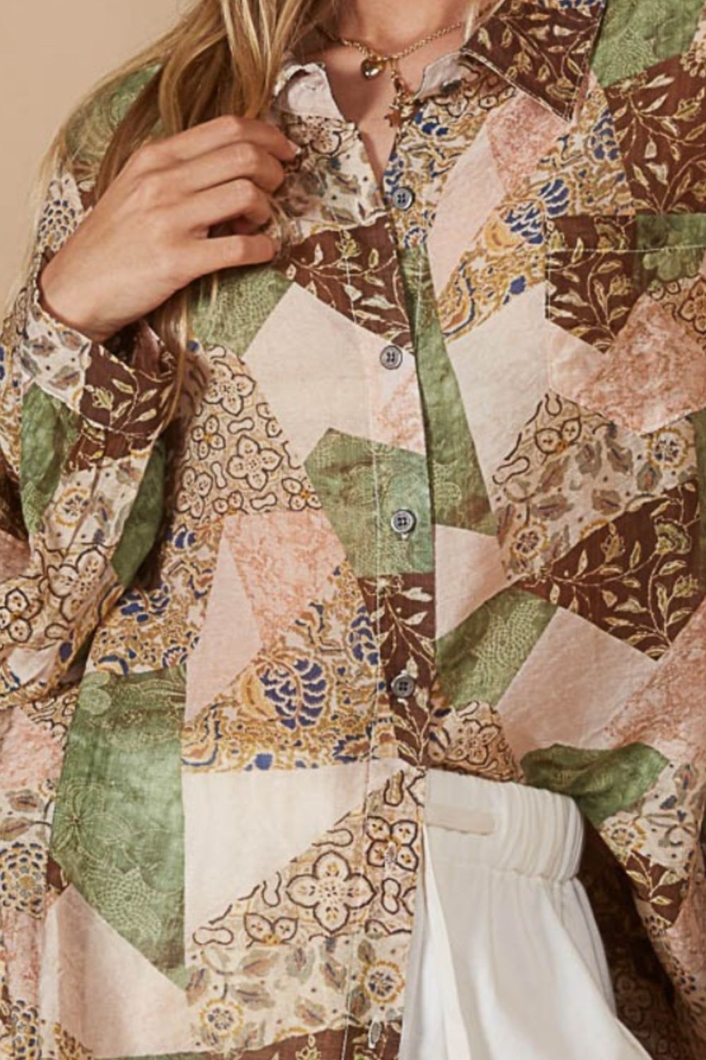 Sage Button-Down Long Sleeve Printed Shirt