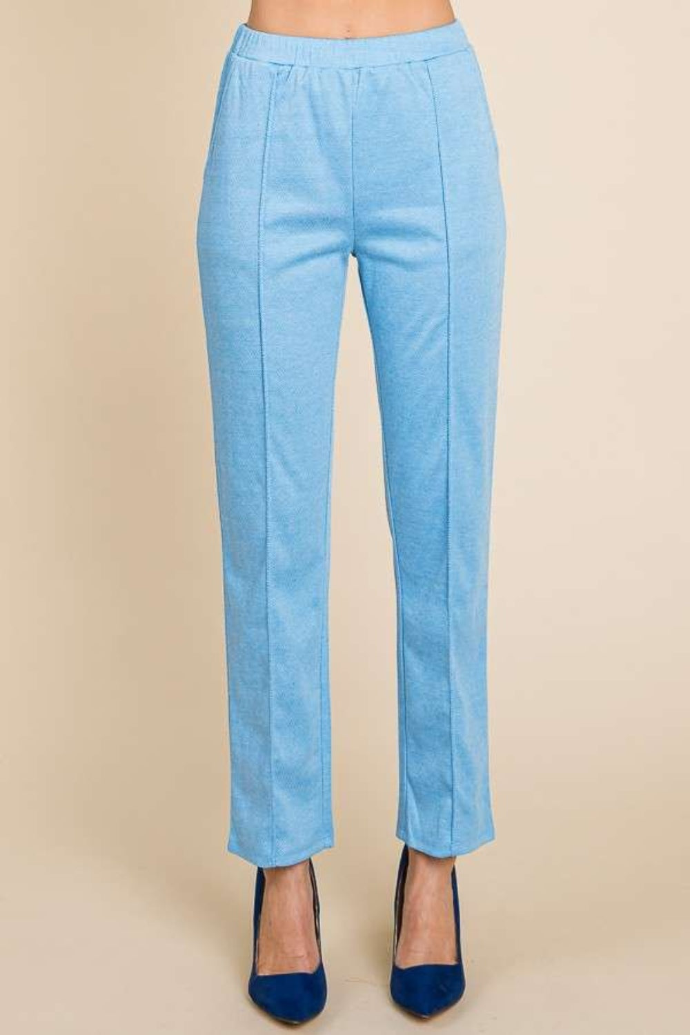 Pin Tuck Detail Slim Pants - Blue