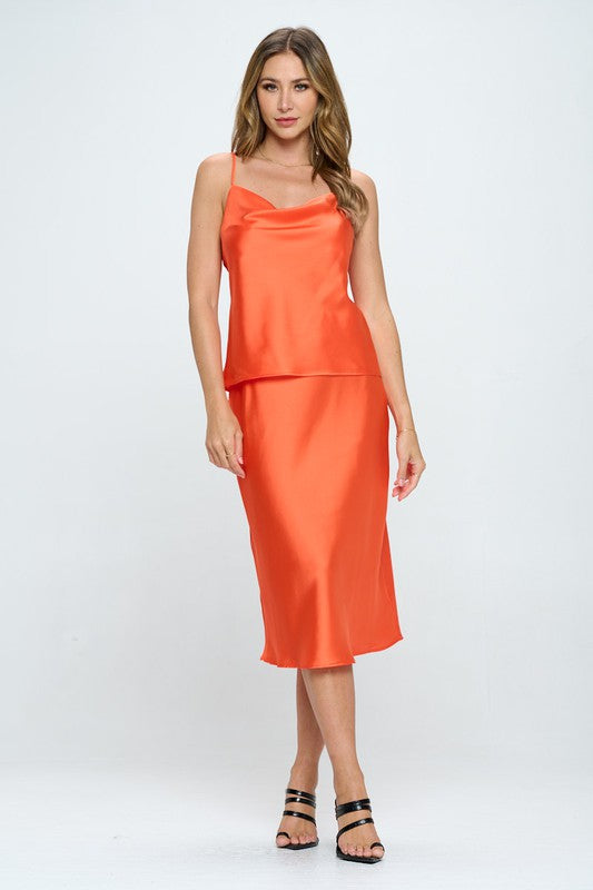 Silky Satin Tank Top - Orange