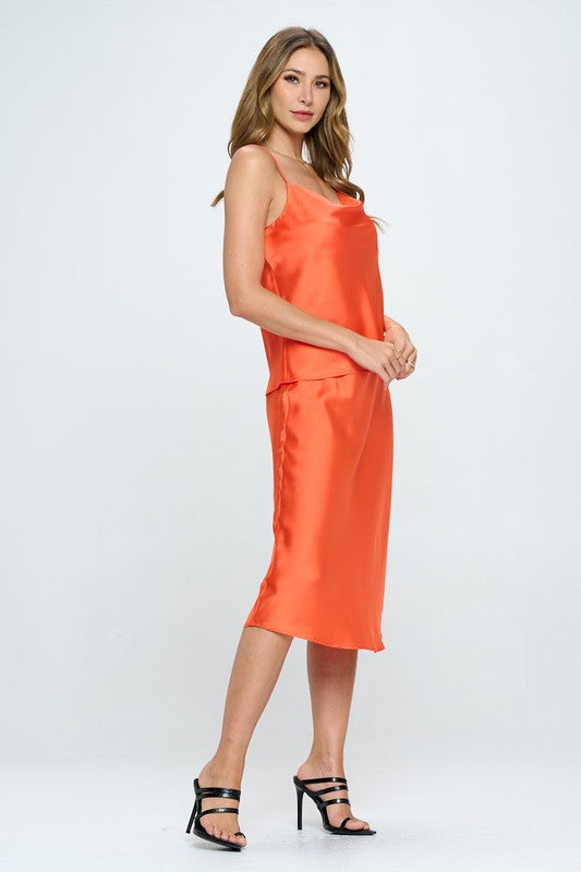 Silky Satin Tank Top - Orange