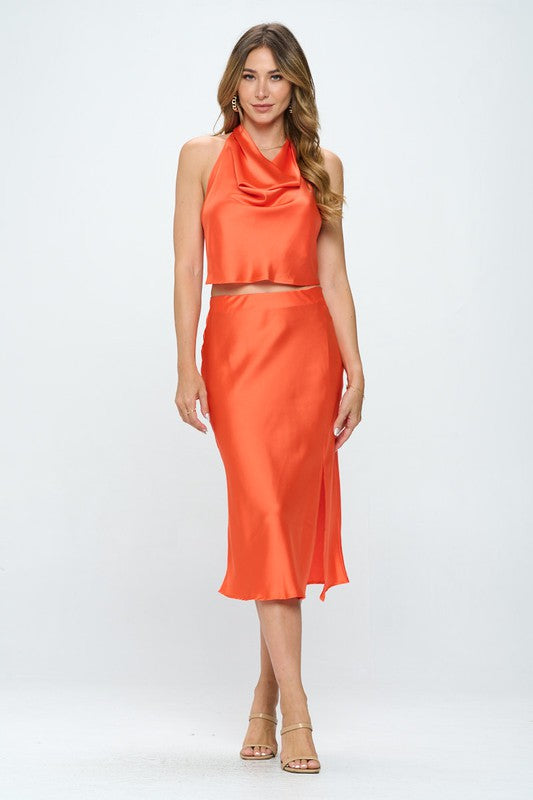 Satin Cowl Neck Backless Top