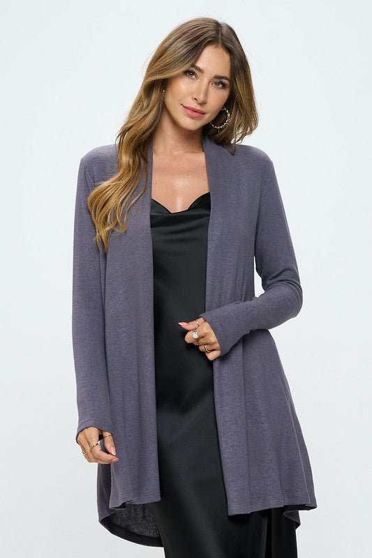 Cashmere Dreams Brushed Knit Cardigan - Black - Gray