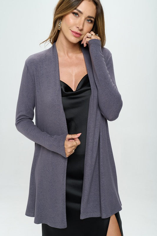 Cashmere Dreams Brushed Knit Cardigan - Black - Gray