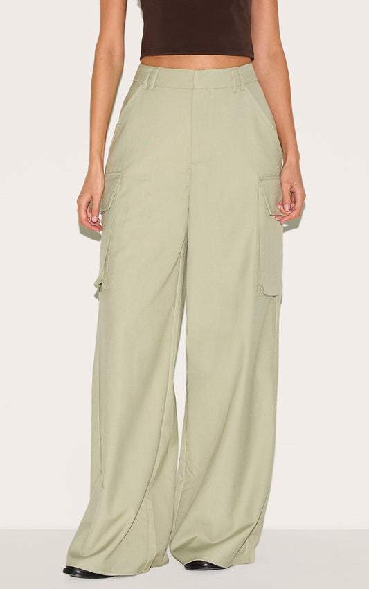 Sage Woven Pocket Detail Straight Leg Trouser