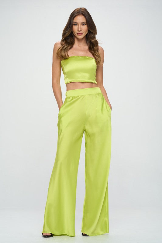 Stretch Satin Tube Top with Back Tie