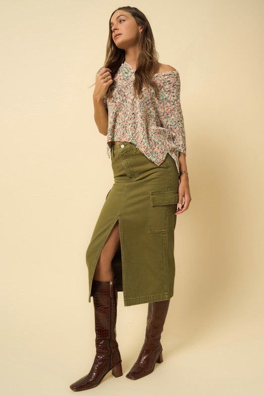 Olive Cargo Midi Skirt