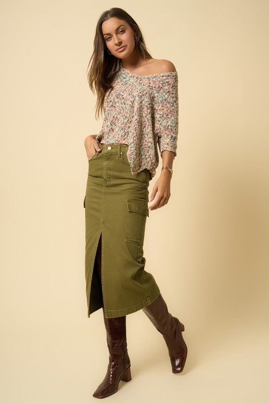Olive Cargo Midi Skirt
