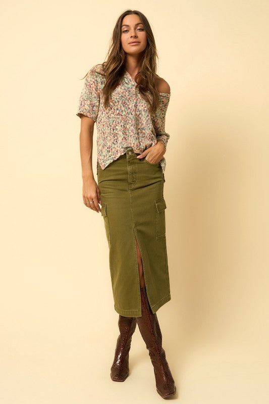 Olive Cargo Midi Skirt