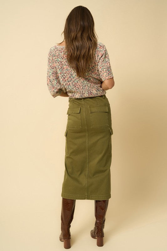 Olive Cargo Midi Skirt