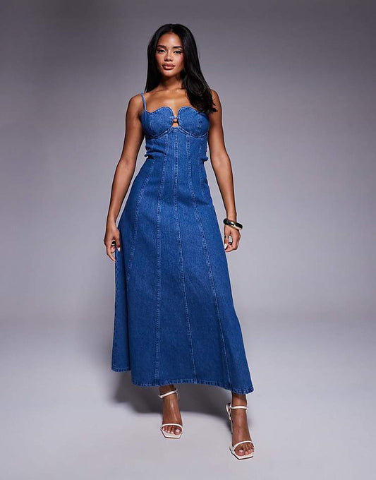 LUXE Heart Cup Denim Maxi Dress