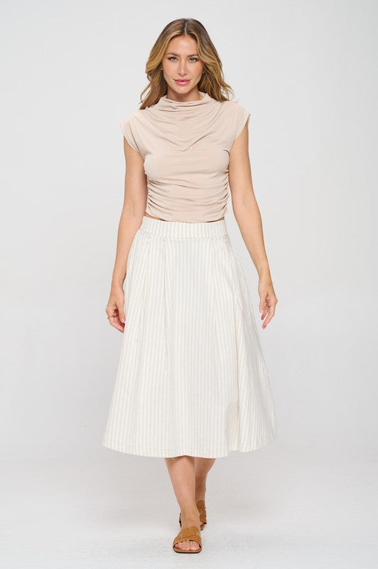 Marissa Mock neck Short Sleeve Ruched Crop Top - Stone