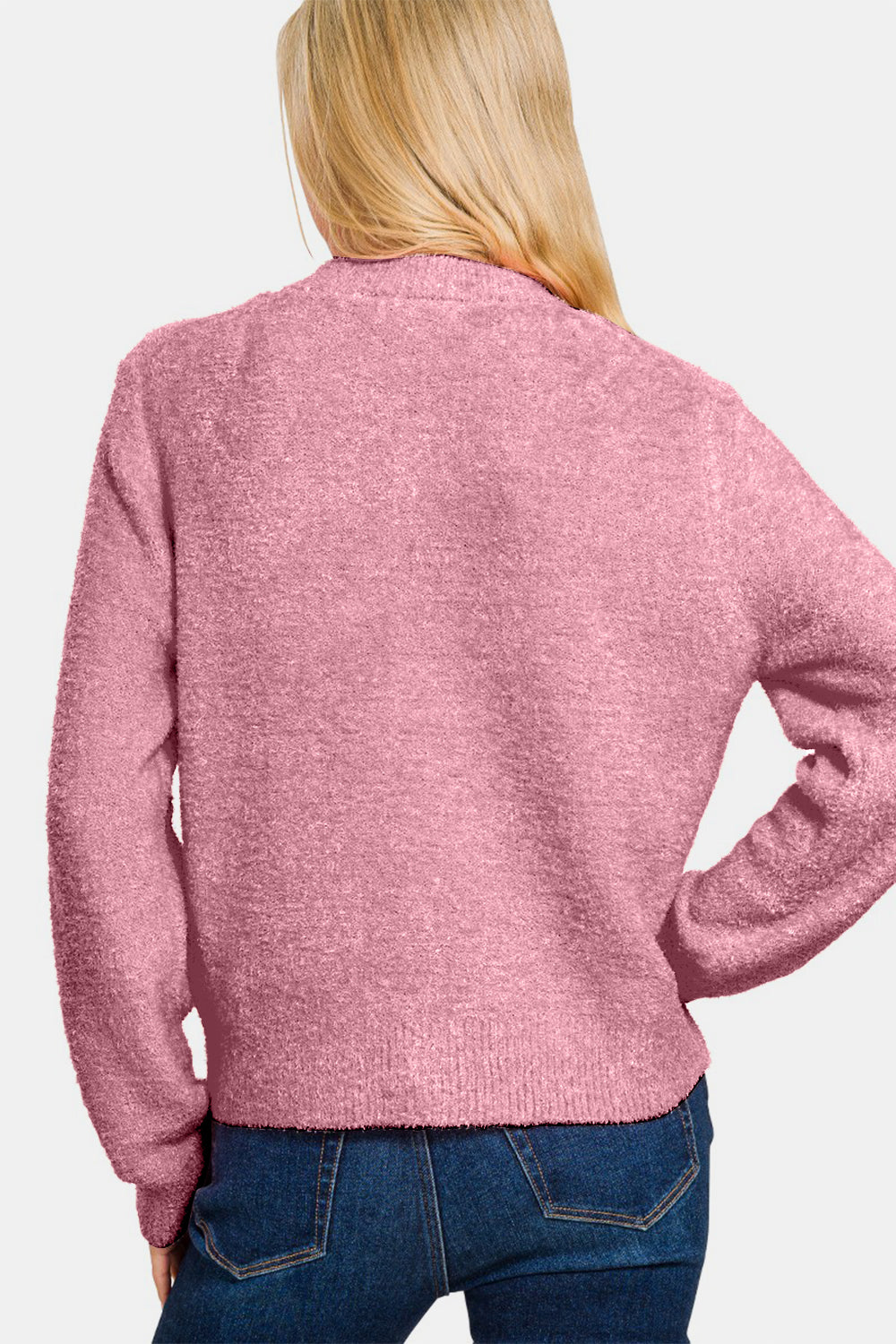 Button Down Long Sleeve Sweater Cardigan in Light Rose