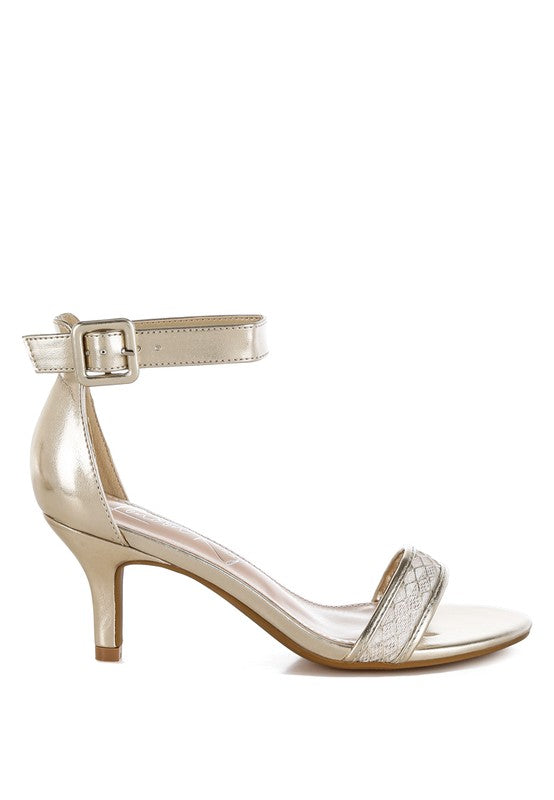 Ninto Metallic Faux Leather Kitten Heel Sandals