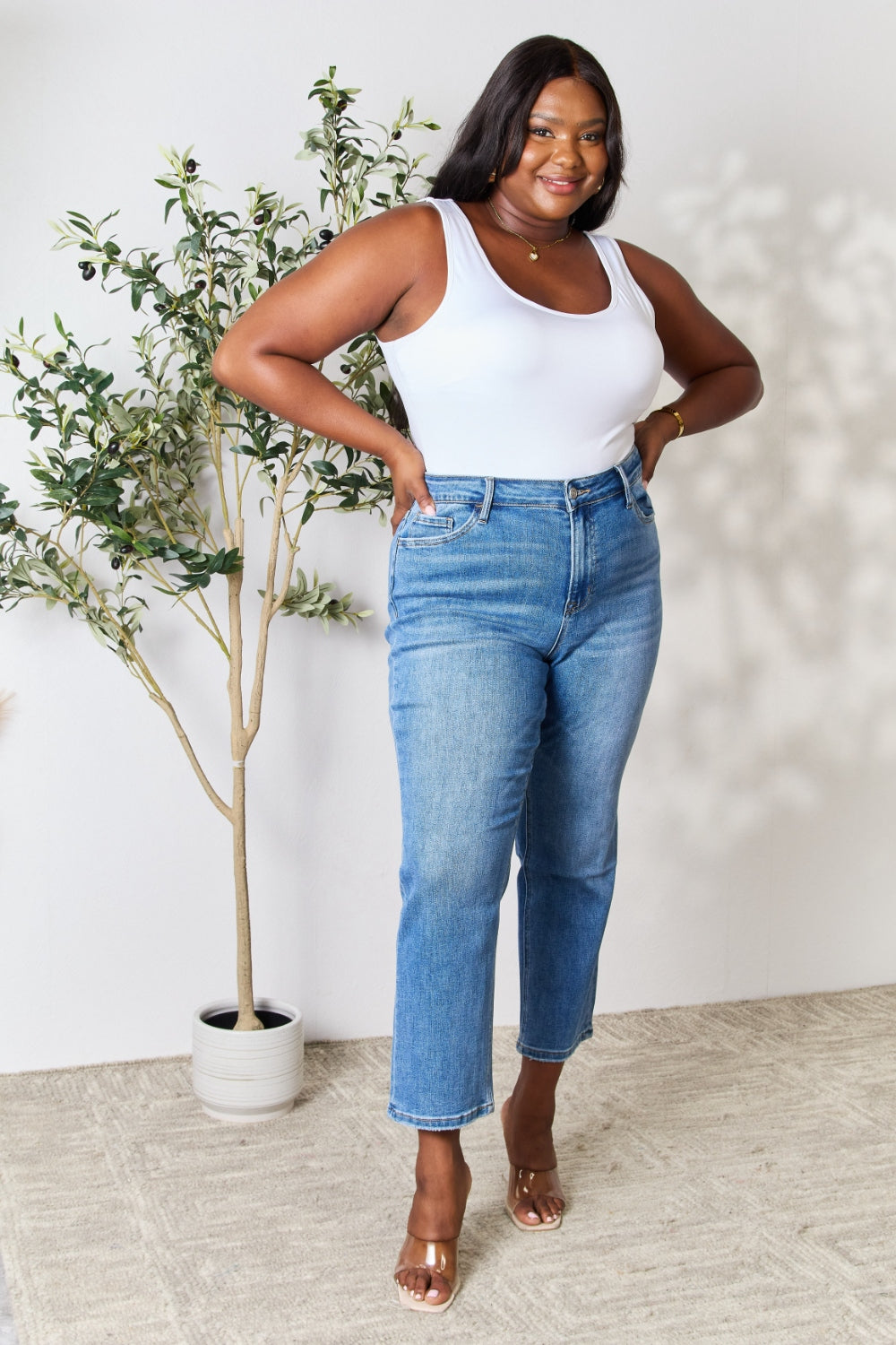 Full Size High Waist Straight Jeans