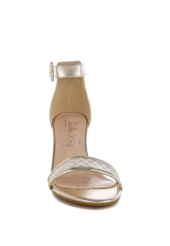 Ninto Metallic Faux Leather Kitten Heel Sandals