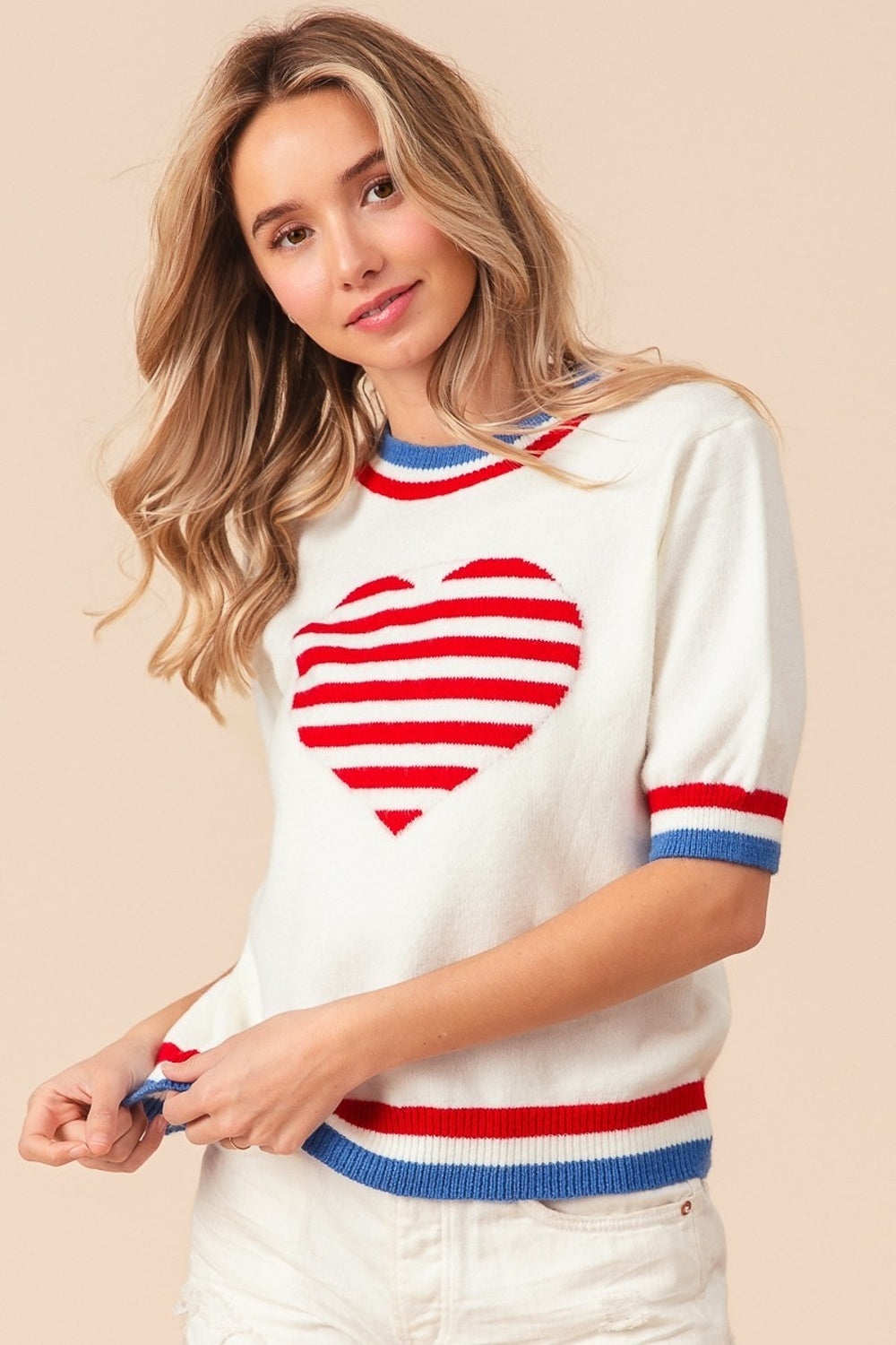 Land of the Free Heart Flag Striped Heart Sweater