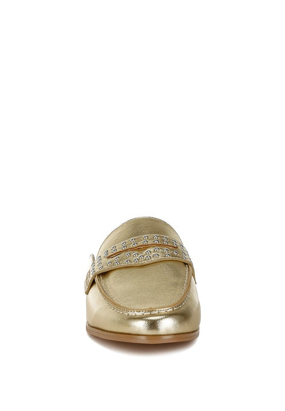 Adam Lane Stud Detail Metallic Pleather Mules
