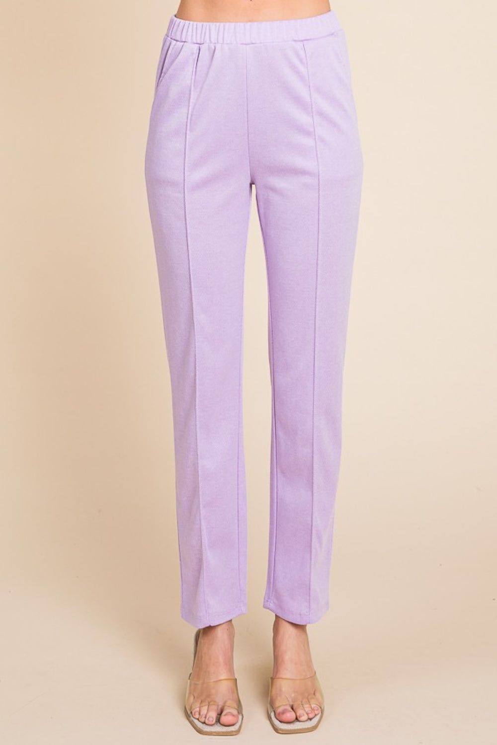 Pin Tuck Detail Slim Pants - Lilac