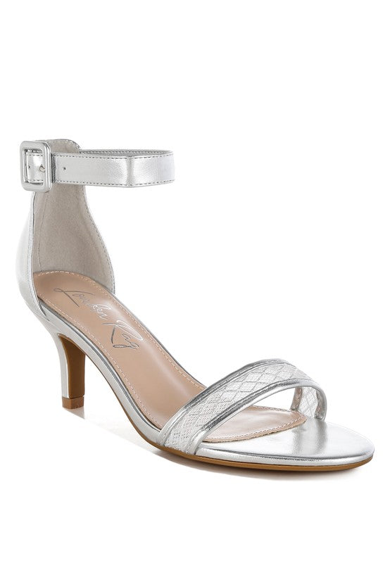 Ninto Metallic Faux Leather Kitten Heel Sandals