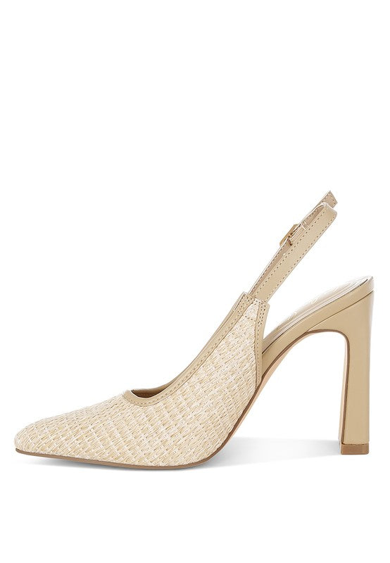 Alzbeta Raffia Pointy Toe Slingback Pumps