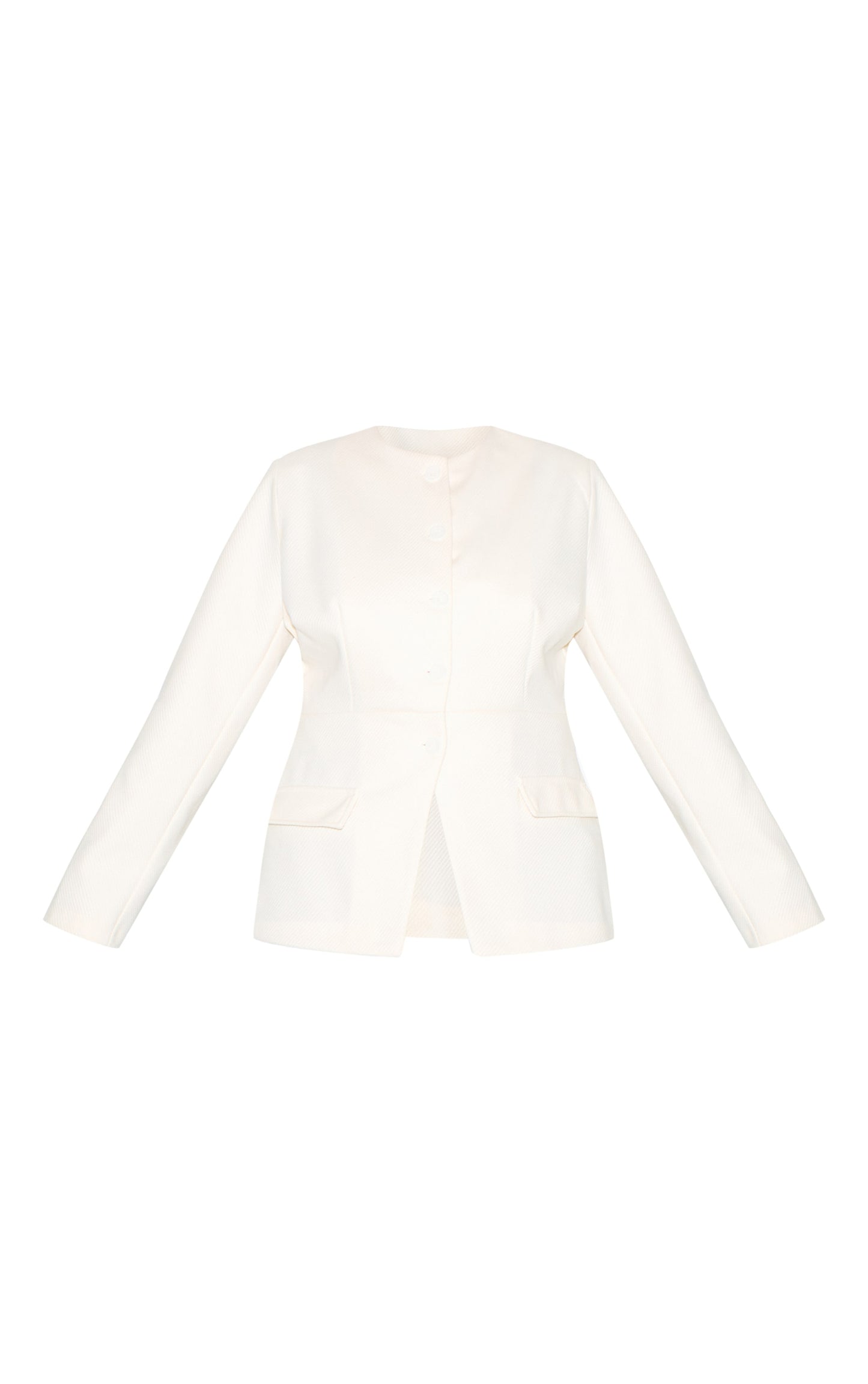 https://cdn-img.prettylittlething.com/8/1/2/f/812f3aab25aac46ec290e501aa27a3ea13946715_CNM5697_5_plus_cream_button_up_longline_collarless_blazer.jpg