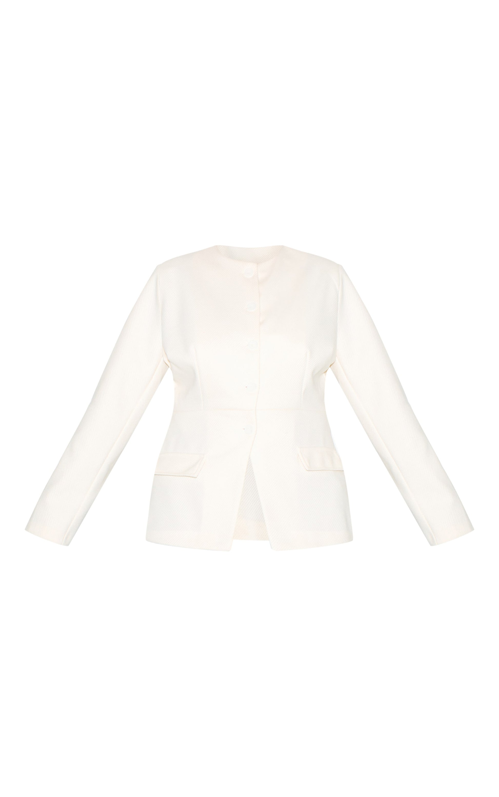 https://cdn-img.prettylittlething.com/8/1/2/f/812f3aab25aac46ec290e501aa27a3ea13946715_CNM5697_5_plus_cream_button_up_longline_collarless_blazer.jpg