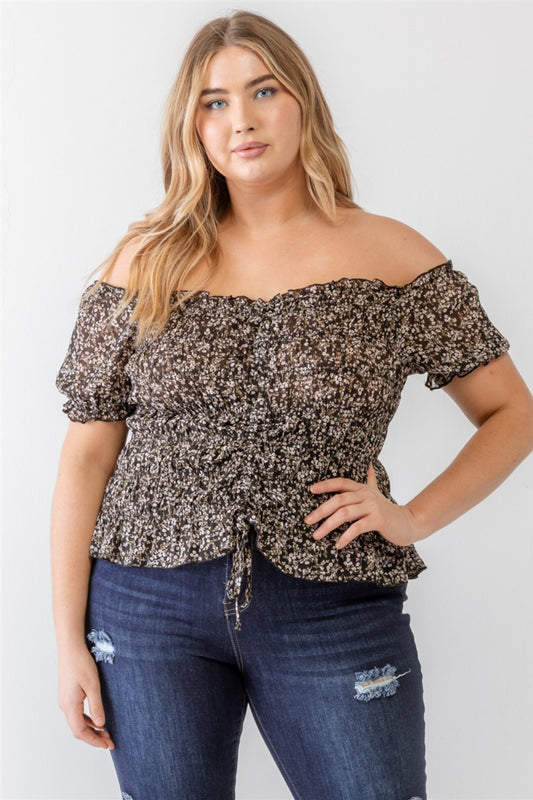 Zara Plus Size Frill Ruched Off-Shoulder Short Sleeve Blouse