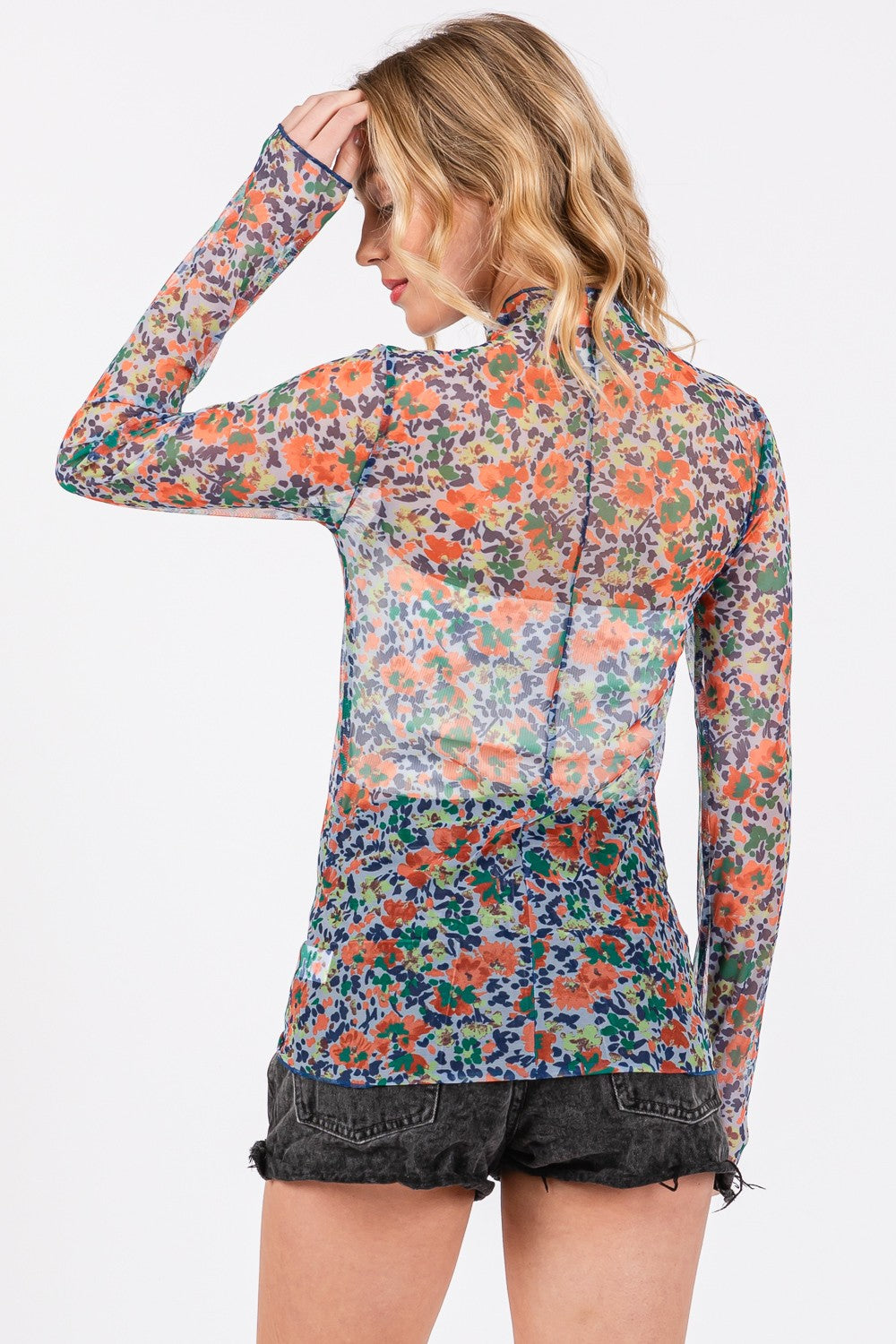 Bright Floral Mesh Long Sleeve Top