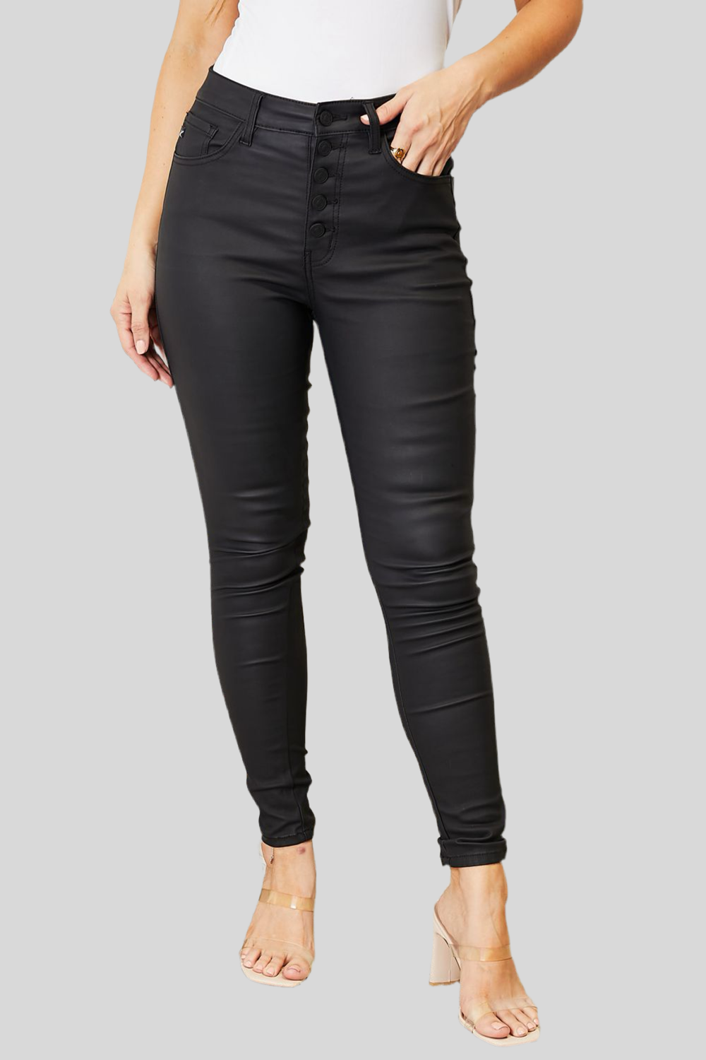 Kancan Full Size High Rise Black Coated Ankle Skinny Jeans