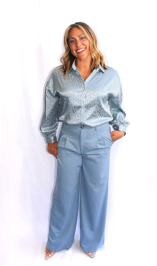 Cheetah Embossed Button Down Blouse