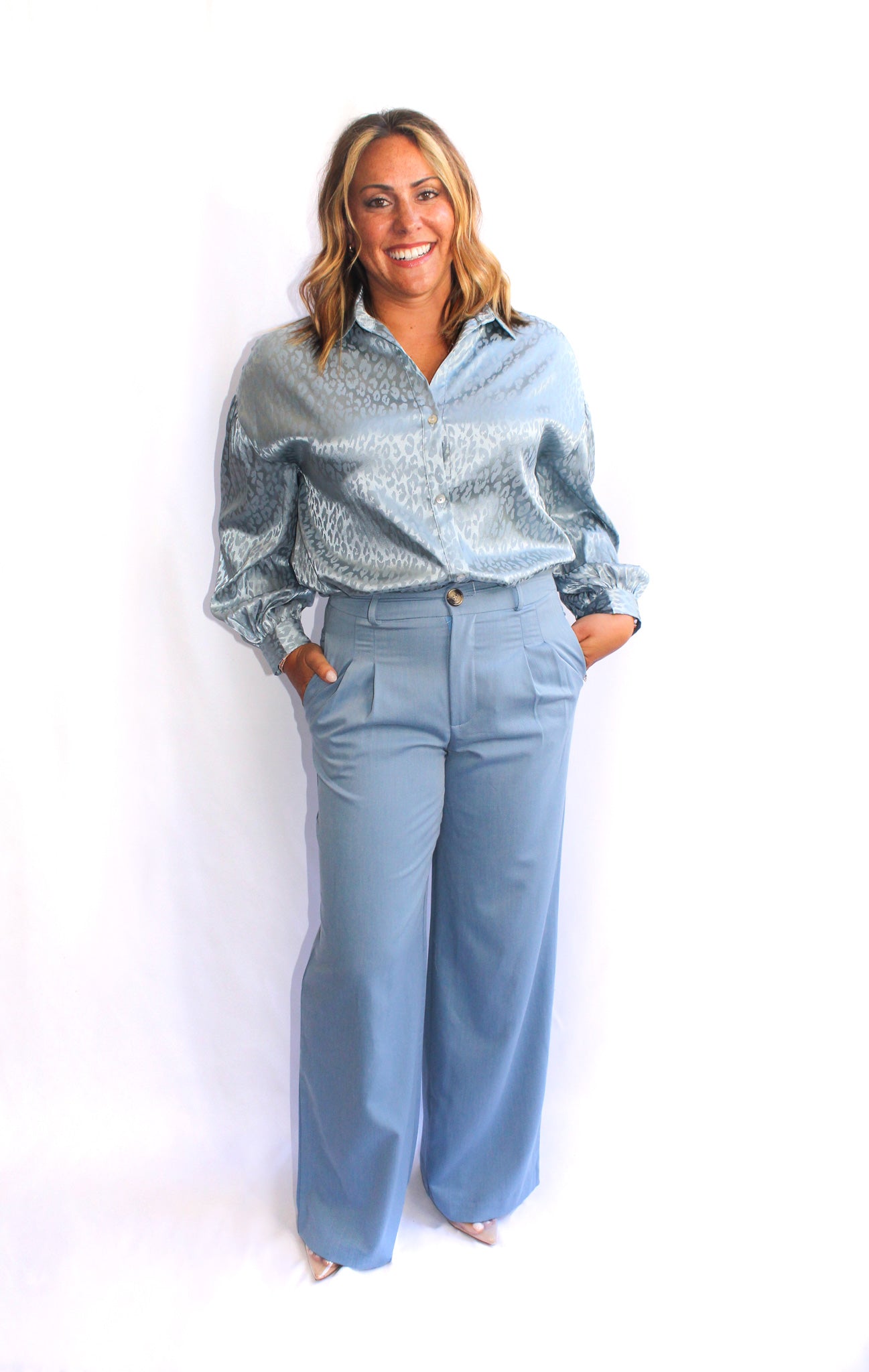 Cheetah Embossed Button Down Blouse