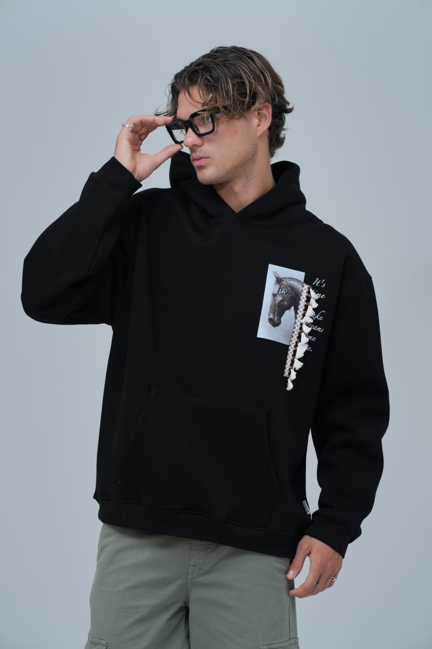 Mixed-Media Horse Graphic Hoodie