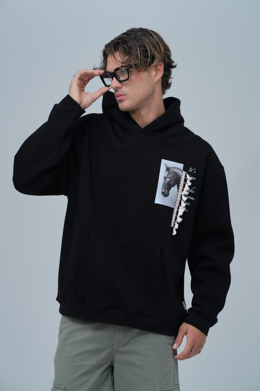 Mixed-Media Horse Graphic Hoodie