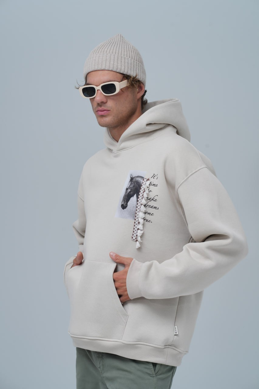 Mixed-Media Horse Graphic Hoodie