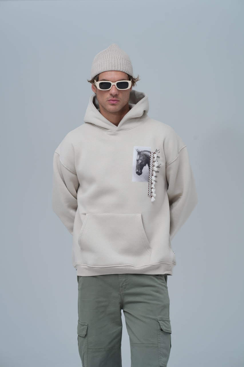 Mixed-Media Horse Graphic Hoodie