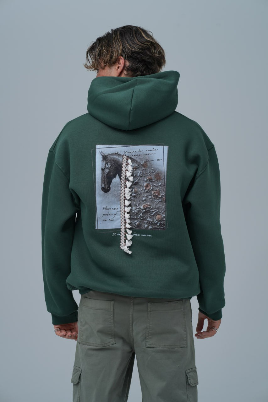 Mixed-Media Horse Graphic Hoodie