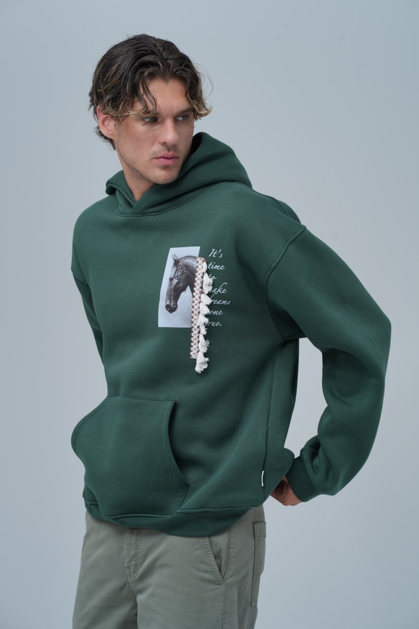 Mixed-Media Horse Graphic Hoodie