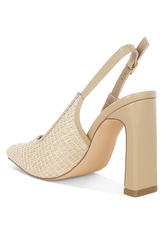 Alzbeta Raffia Pointy Toe Slingback Pumps