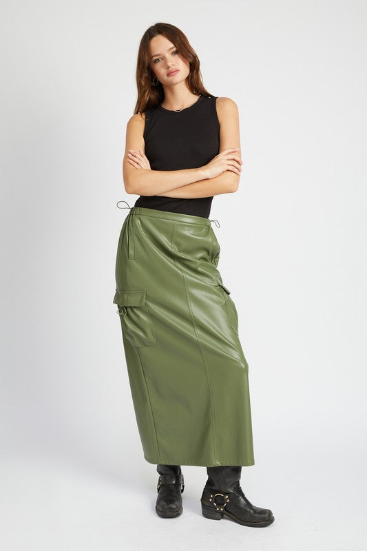 LEATHER CARGO MAXI SKIRT