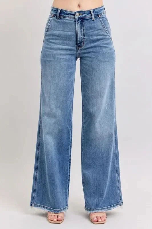 Judy Blue Raw Hem Wide Leg Jeans