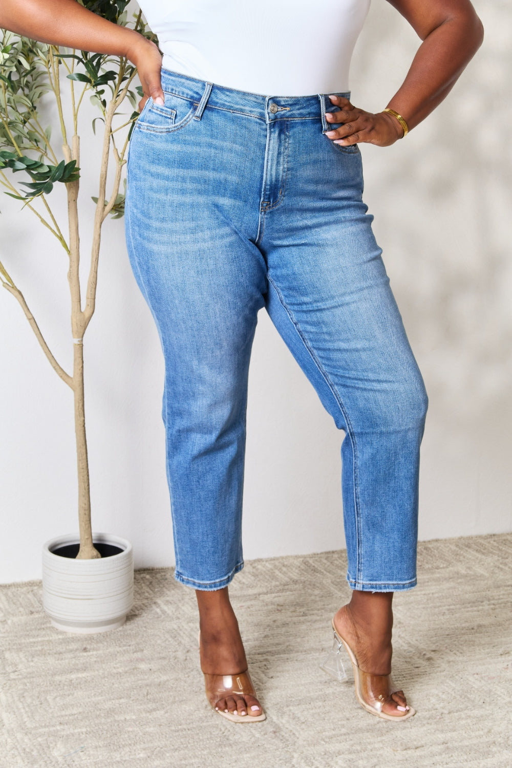 Full Size High Waist Straight Jeans