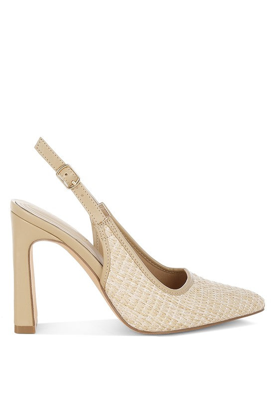 Alzbeta Raffia Pointy Toe Slingback Pumps